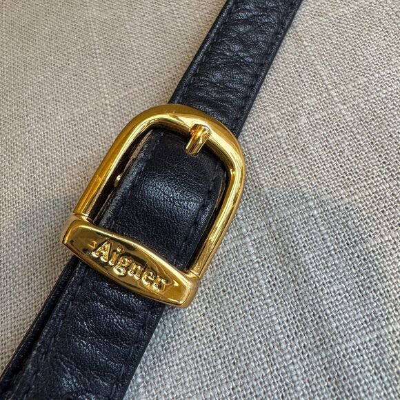 Vintage Etienne Aigner Navy Leather Hobo Shoulder Bag Horseshoe Logo - Picture 11 of 15